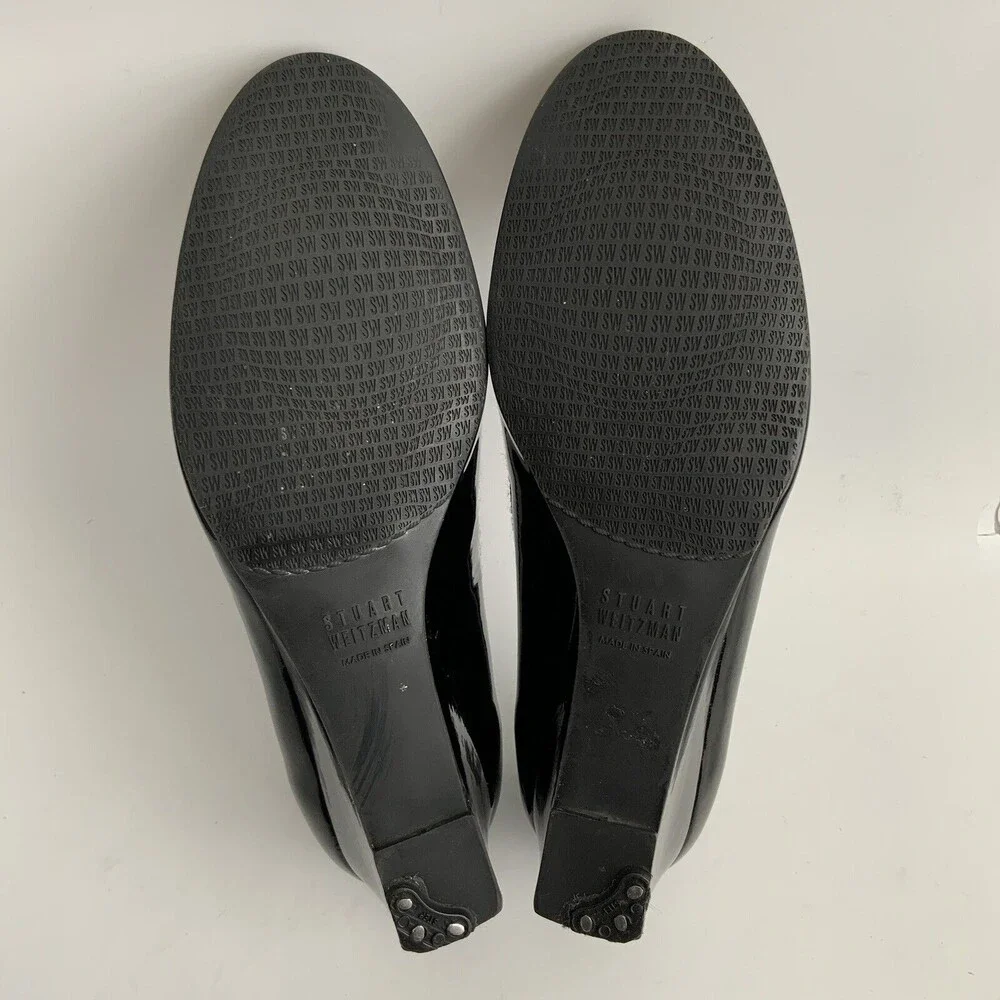 Stuart Weitzman Patent Leather Bow Front Wedge Black 7 - Picture 10 of 12